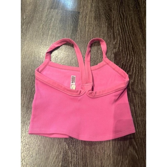 Free People Movement Ribbed Cropped Tank Top Pink Racerback Athletic Activewear - Picture 3 of 4